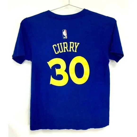 Adidas Kids Blue Steph Stephen Curry 30 Logo Golden State Warriors Shirt Large - Picture 2 of 7
